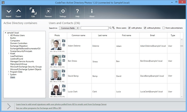 Oberfläche von CodeTwo Active Directory Photos