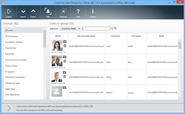 User Photos for Office 365 main menu UI