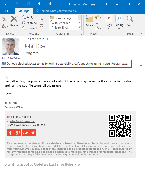 CodeTwo Attach Unblocker Blocked