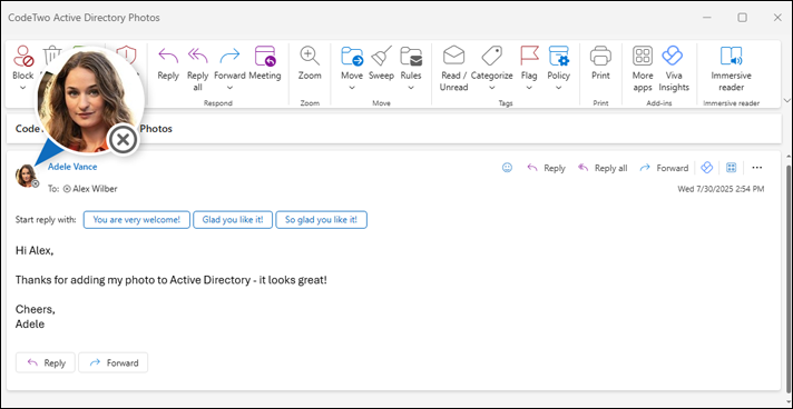 Bild aus dem Active Directory, angezeigt in einer E-Mail in Outlook.