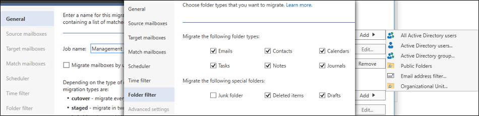 Migration job sections