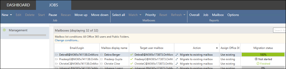 CodeTwo Office 365 Migration - tenant to tenant migartion in progress