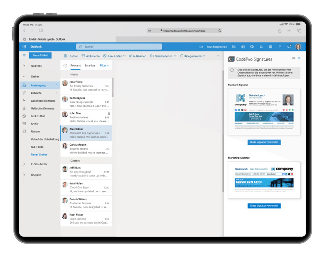 Signatur direkt beim E-Mail-Schreiben in Outlook eingefügt