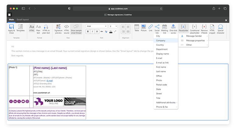 Signature template editor