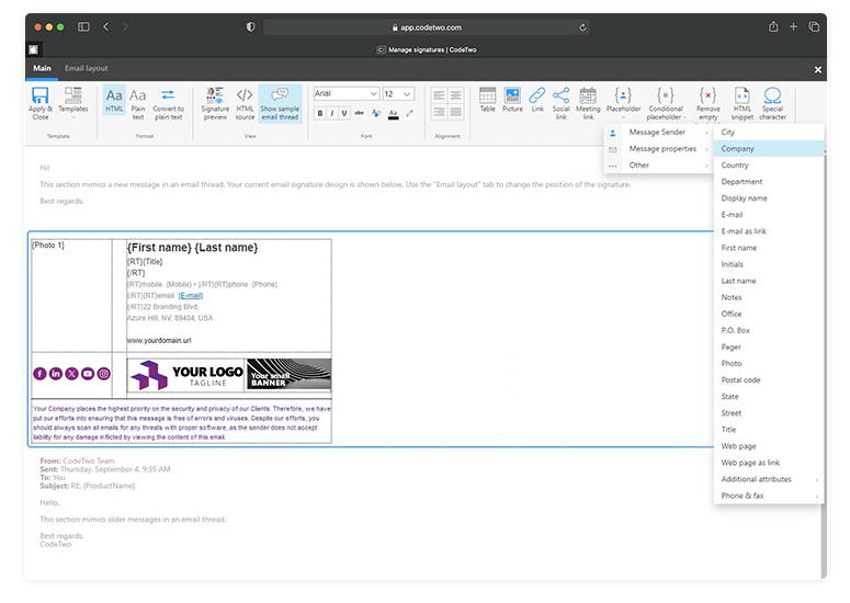 Signature template editor