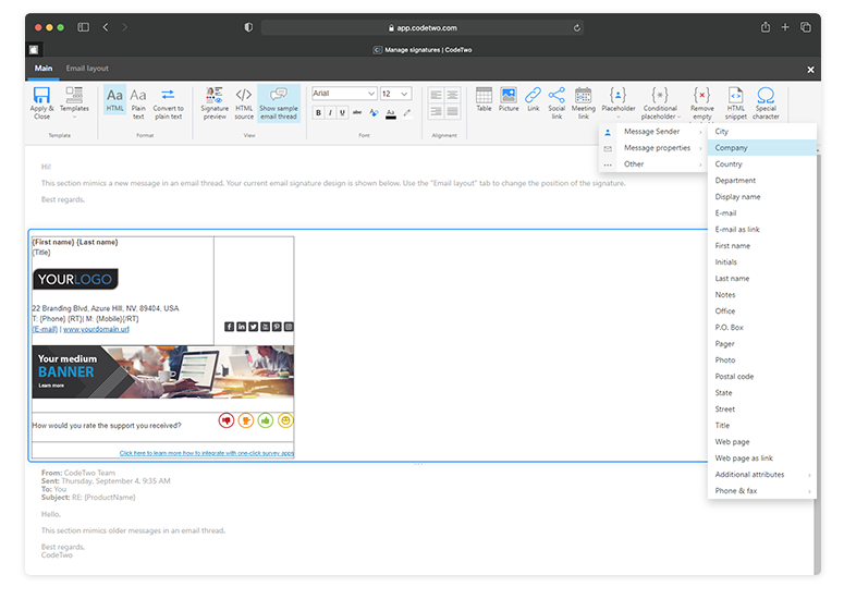 Signature template editor